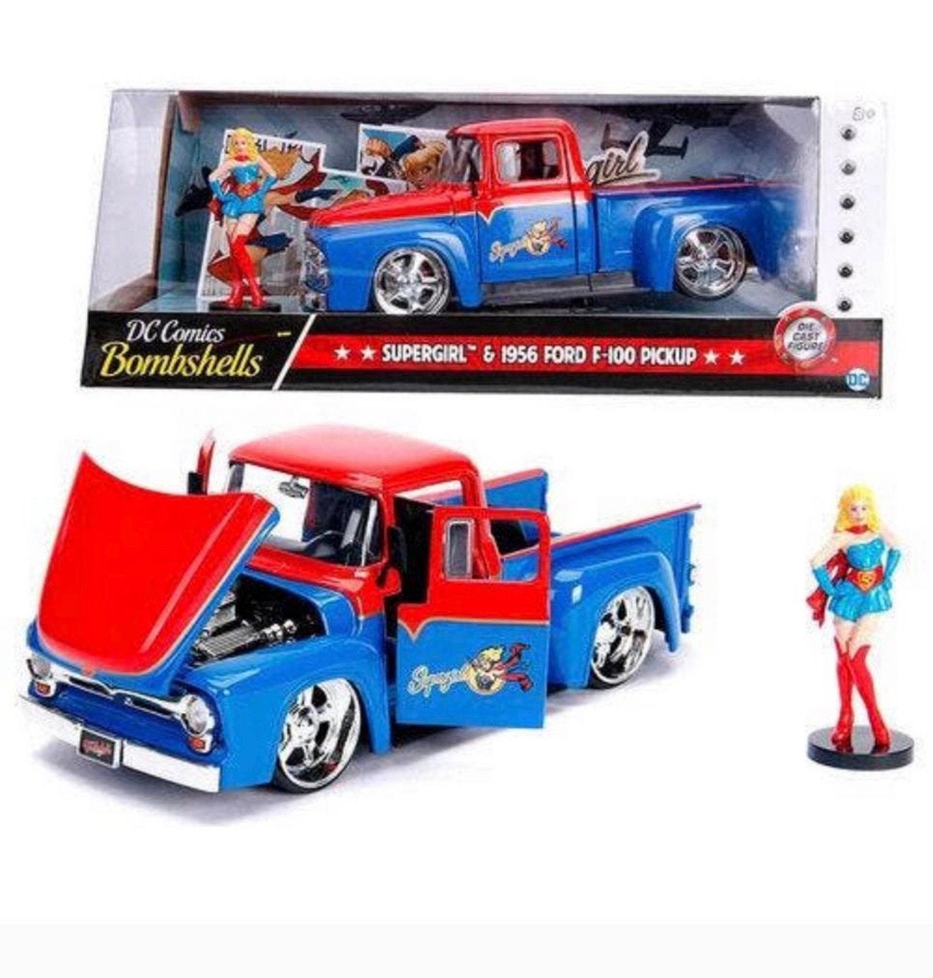 Ford F-100 Pick Up 1956 Supergirl DC-Comics Bombshells 1:24, Ophalen of Verzenden, Nieuw, Auto, Jada
