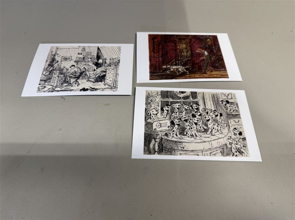 Drie disney postkaarten 101 Dalmatians 1961 Story Sketch by, Enlèvement ou Envoi, Neuf