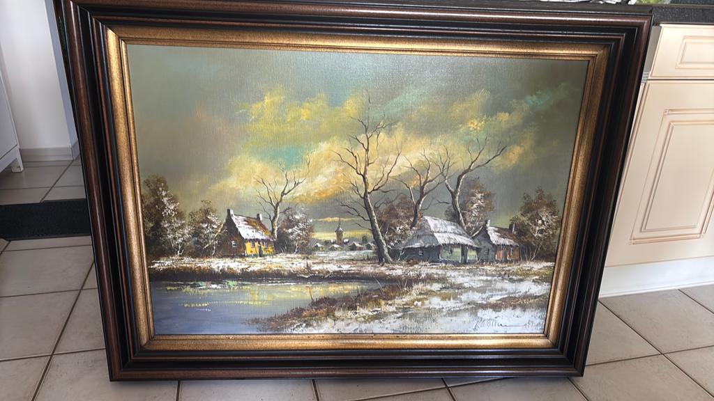 Schilderij op doek van R Wolters, Enlèvement