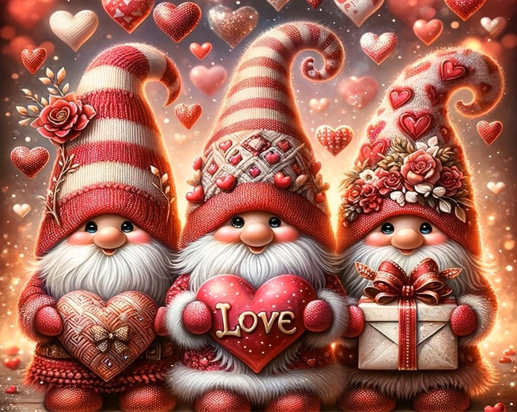 Peinture au diamant LOVE gnomes (rond) n 80, 50x40 cm, Neuf, Fantasie, Enlèvement ou Envoi, Autres matériaux