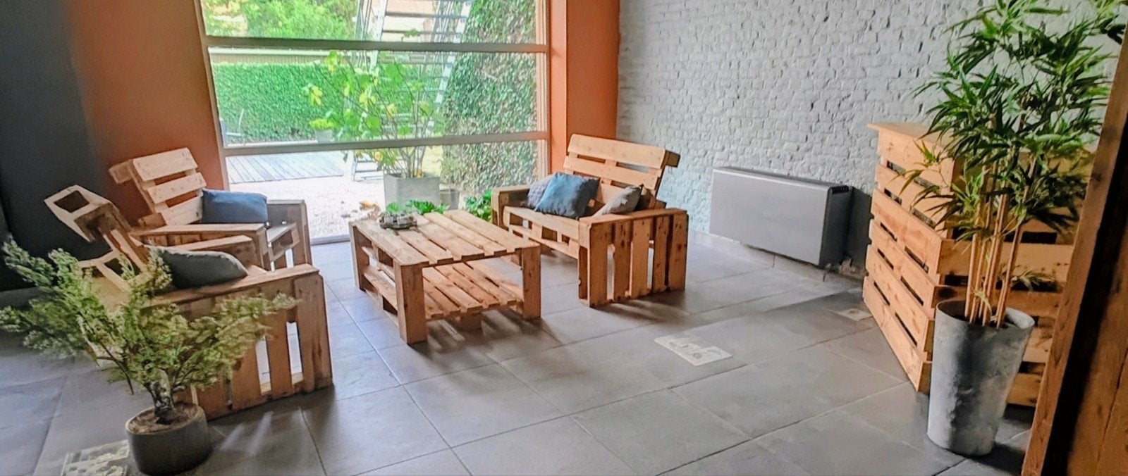 Handgemaakte 5-delige loungeset met bar (Topstaat)!, Ophalen, 4 zitplaatsen, Hardhout, Zo goed als nieuw