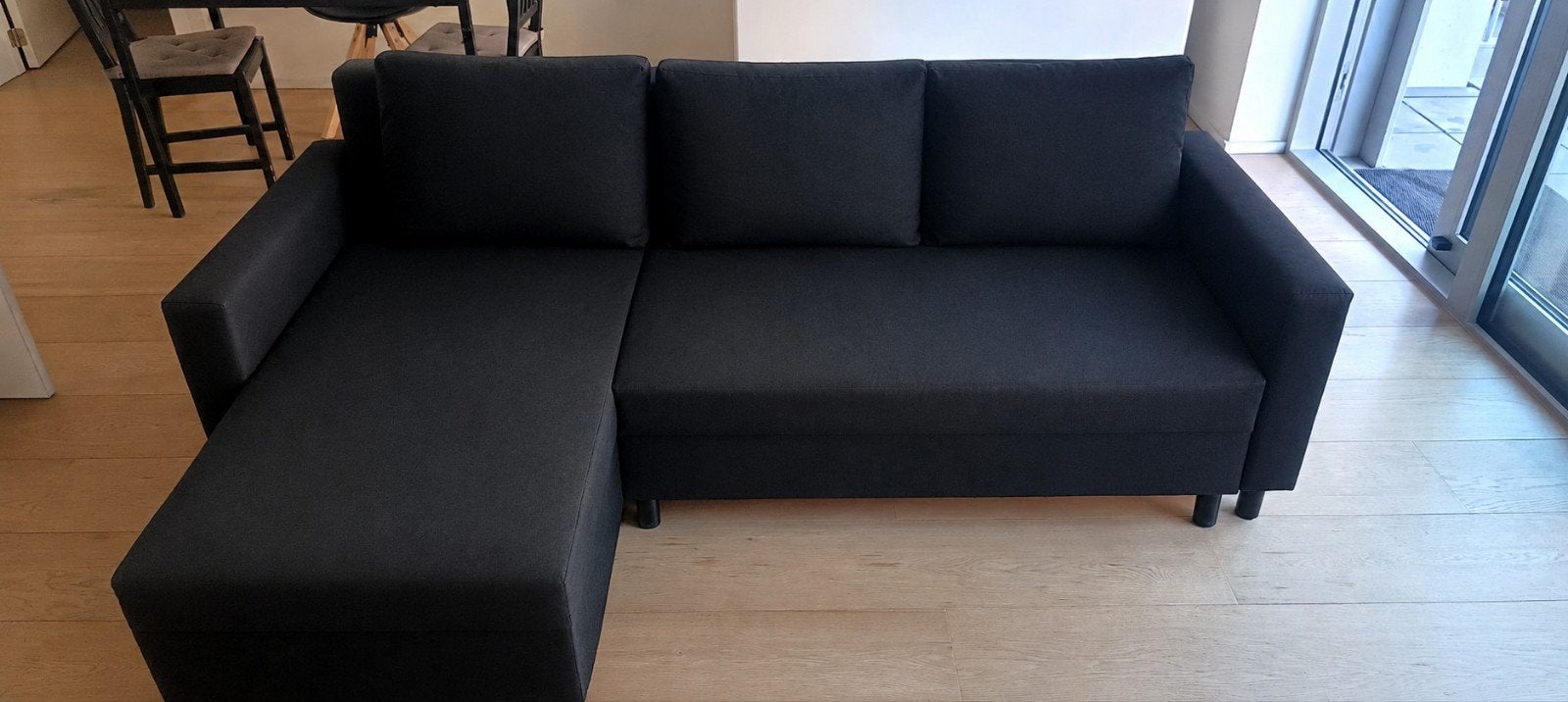 Hoekzetel / slaapbank met chaise longue – zwart – 225  145, Ophalen