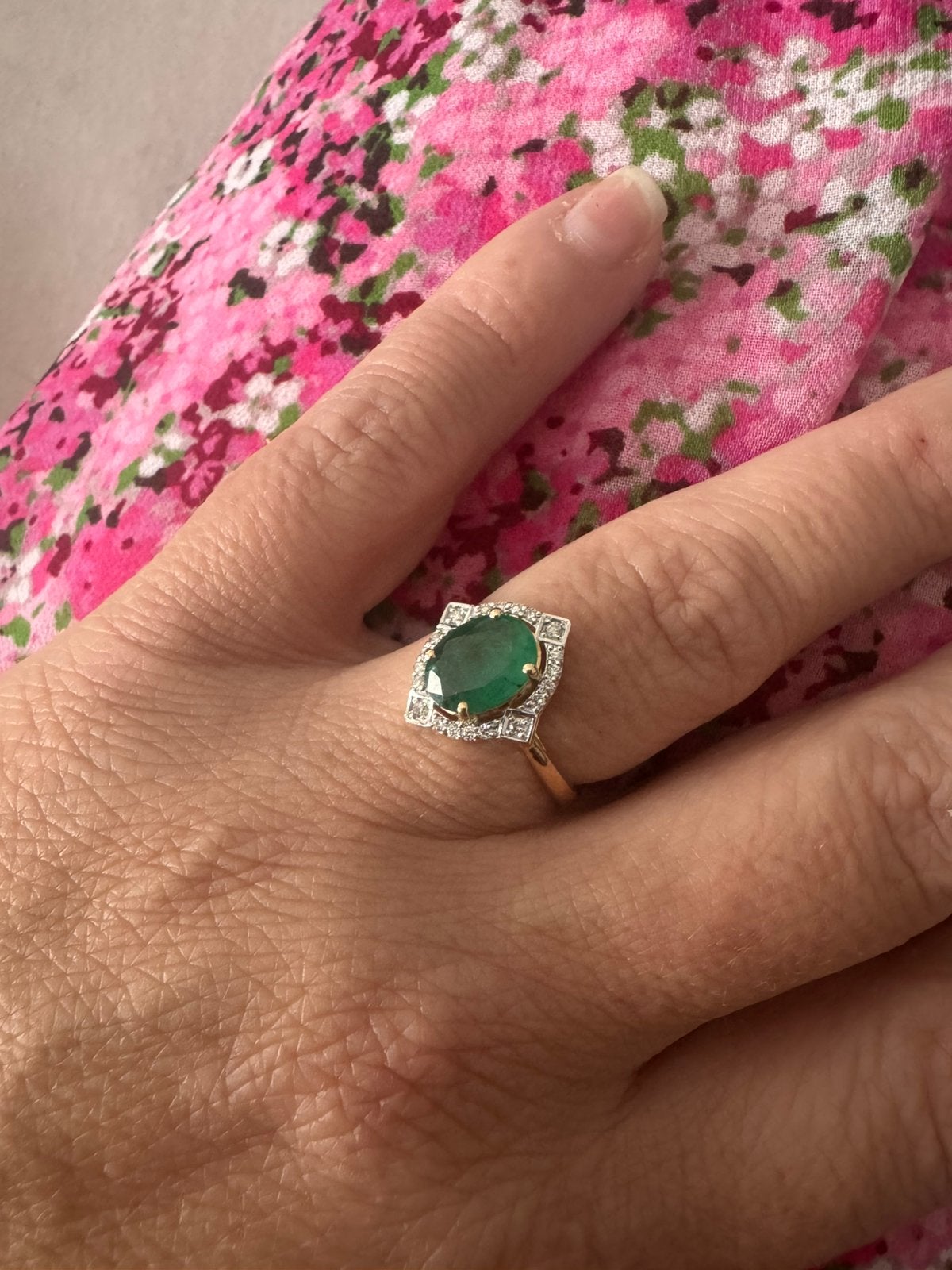 Ring goud 14 karaat Emerald diamant, Handtassen en Accessoires, Ringen, Ophalen of Verzenden, Zo goed als nieuw, Geel, Goud