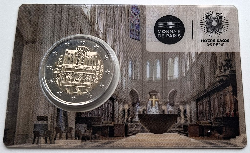Frankrijk 2 euro 2025 Notre Dame in coincard, Timbres & Monnaies, Monnaies | Europe | Monnaies euro, Envoi, France, 2 euros, Monnaie en vrac