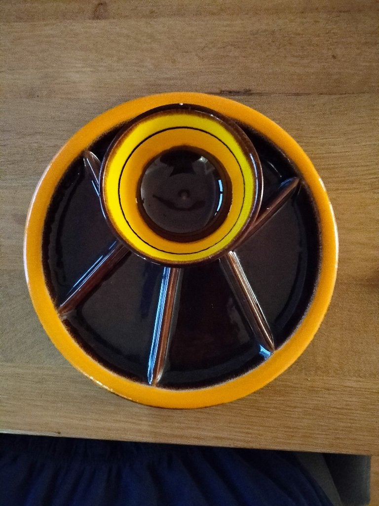 Vintage fondueborden + kommetjes, Ophalen, Keramiek, Vintage, Zo goed als nieuw