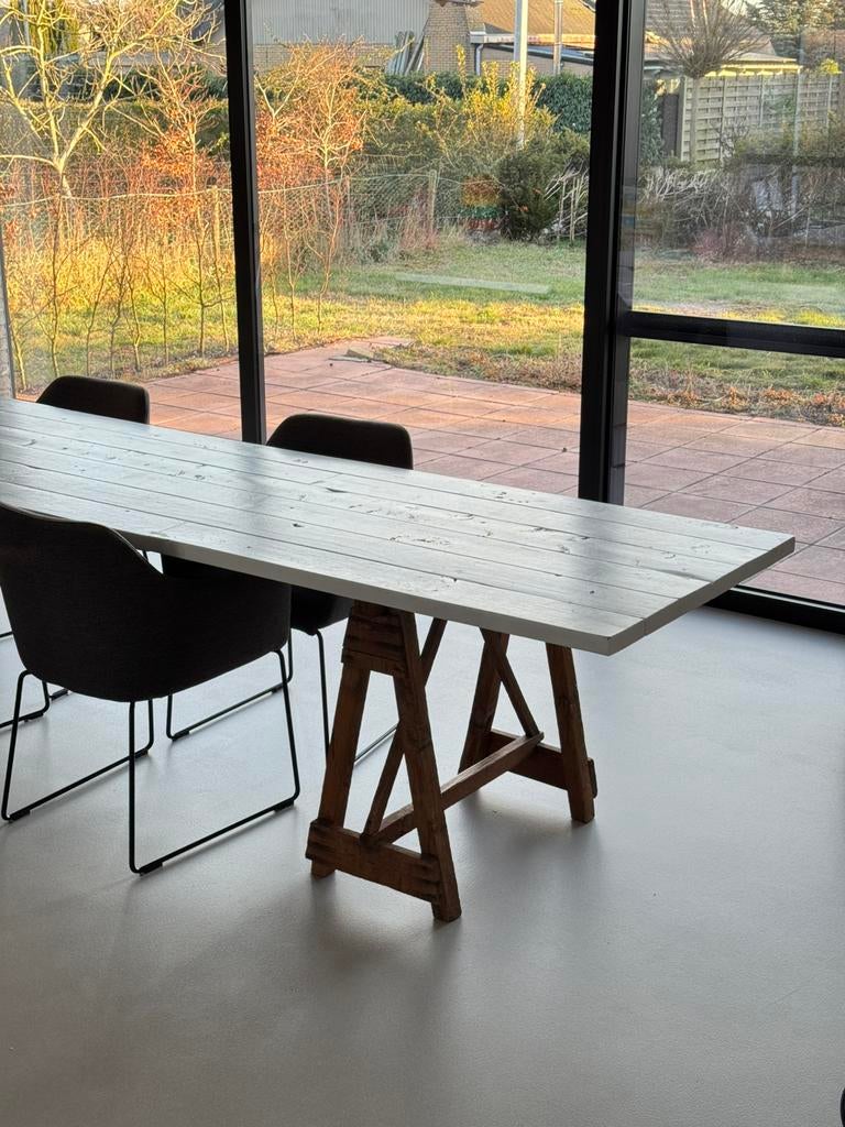 Grote eettafel met antieke schragen, Enlèvement, Utilisé, 50 à 100 cm, Rectangulaire