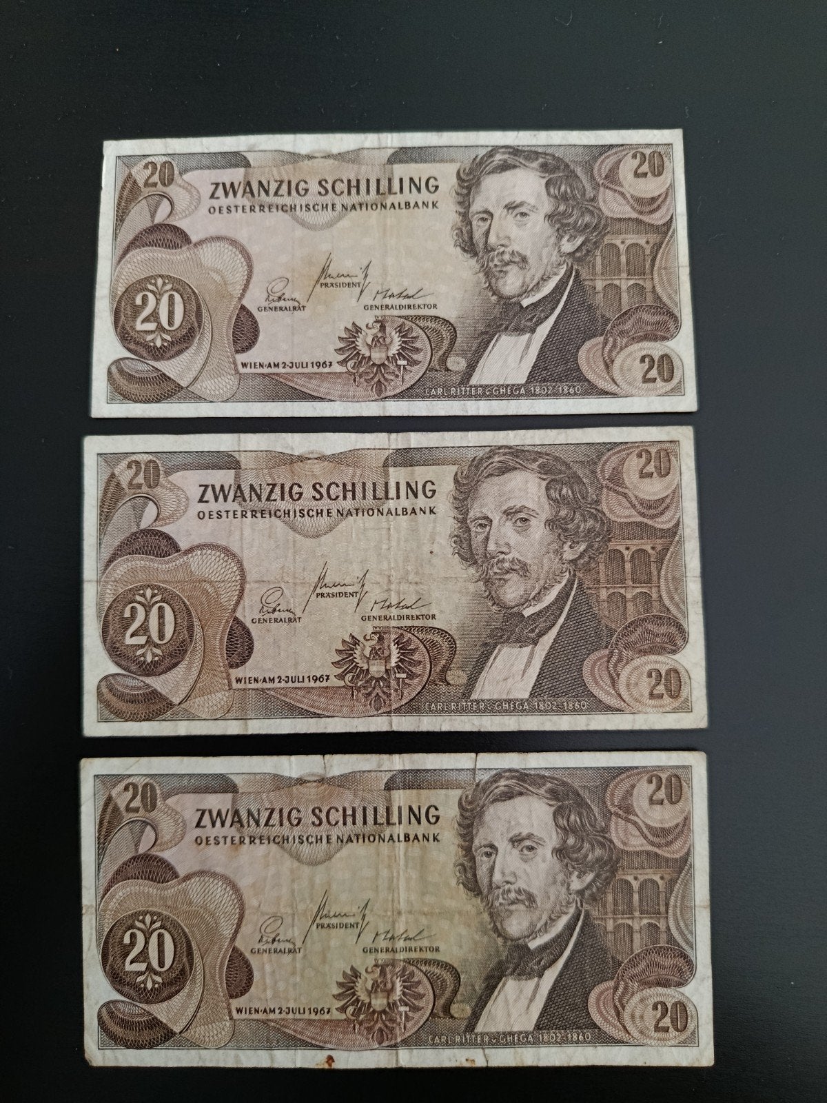 Autriche 3x 20 shillings -1967, Autriche