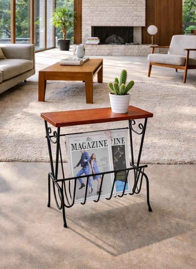 Vintage teakhouten magazinehouder / bijzettafel, Ophalen, Zo goed als nieuw