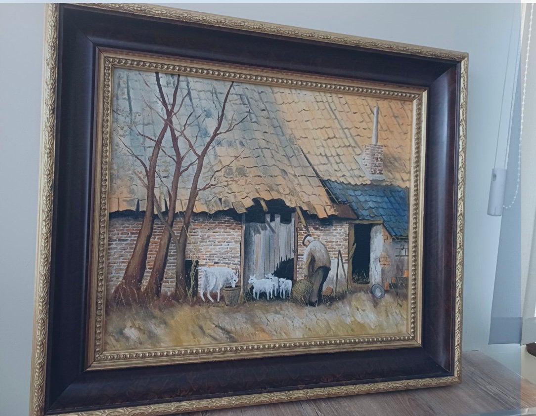 Mooie landelijke klassieke schilderij, Enlèvement, Classique, Signé, Paysage