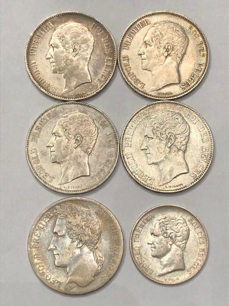 Munten zilver België lotje Leopold I totaal 6 stuks, Enlèvement ou Envoi, Argent, Série, Argent