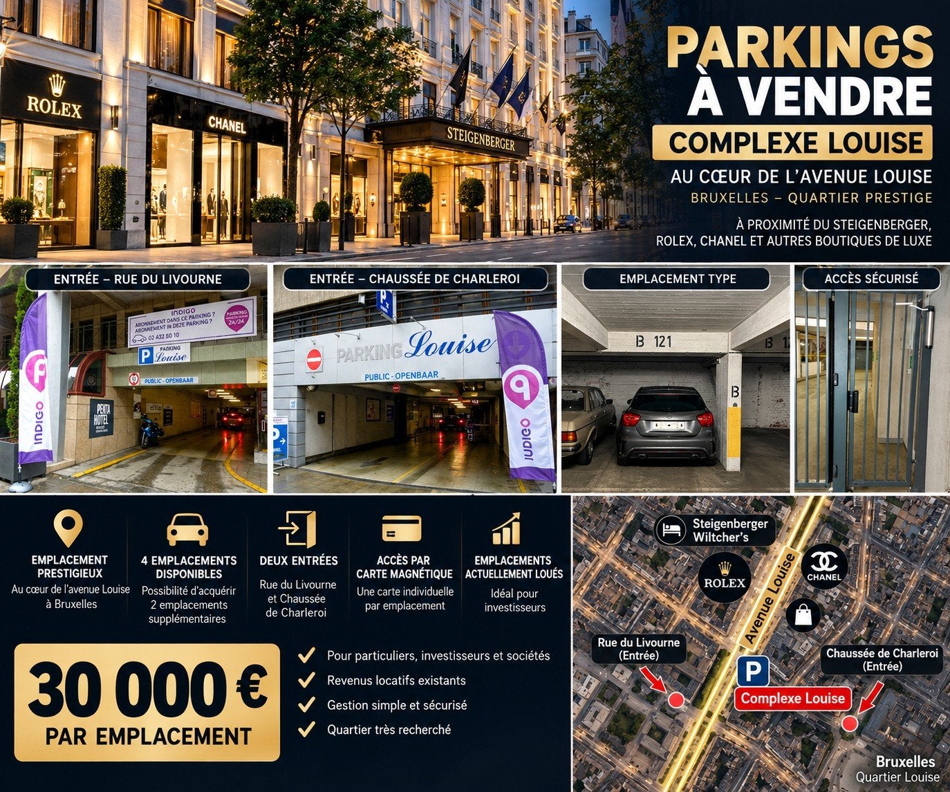 PARKINGS À VENDRE – COMPLEXE LOUISE – BRUXELLES, Bruxelles
