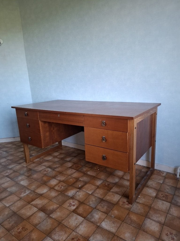 Bureau vintage en bois foncé, Maison & Meubles, Bureaux, 150 cm, Vintage, Avec tiroirs, 75 cm