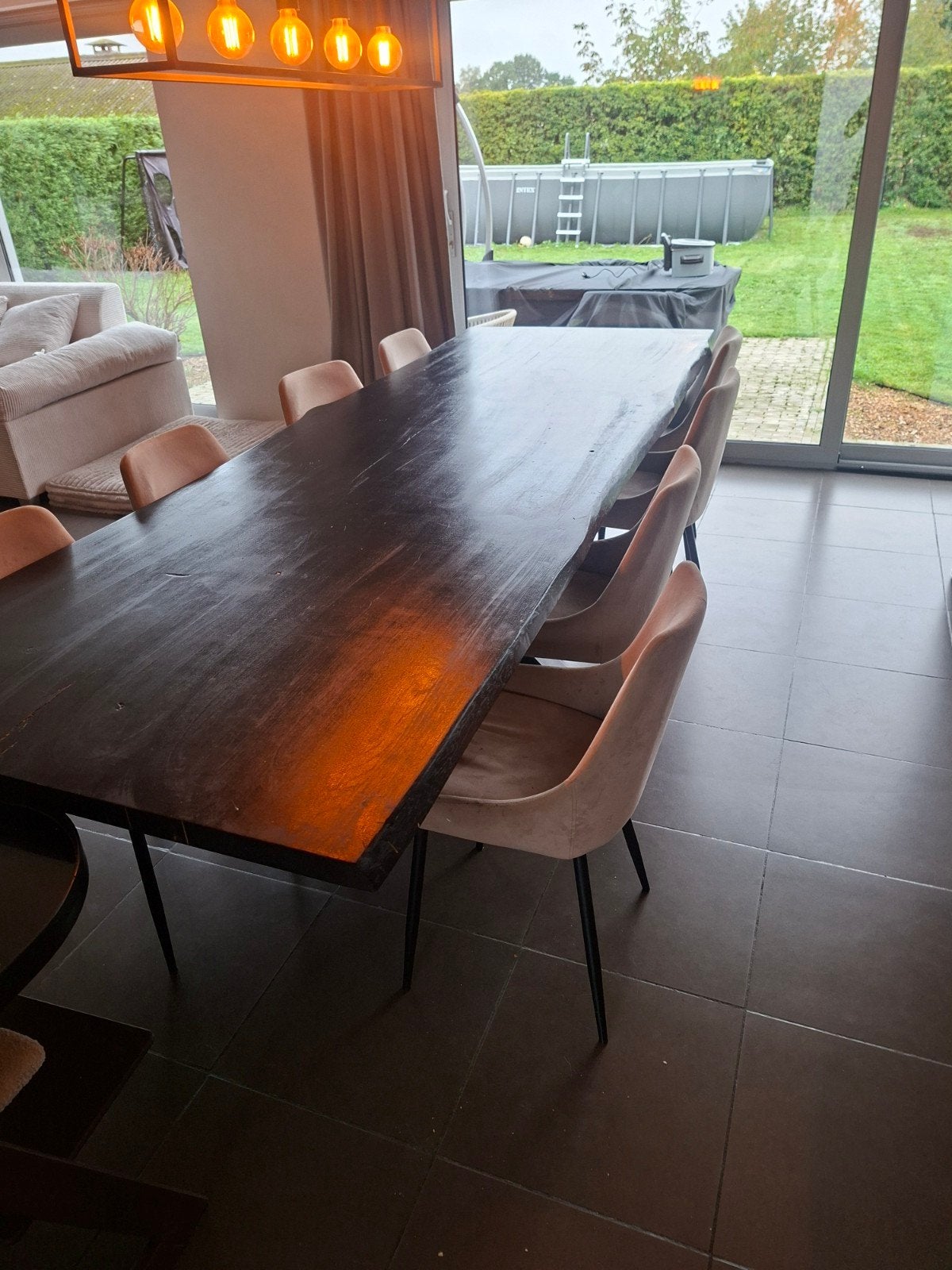 eettafel eik met stalen onderstel, Huis en Inrichting, Ophalen, Rechthoekig, 200 cm of meer, 100 tot 150 cm