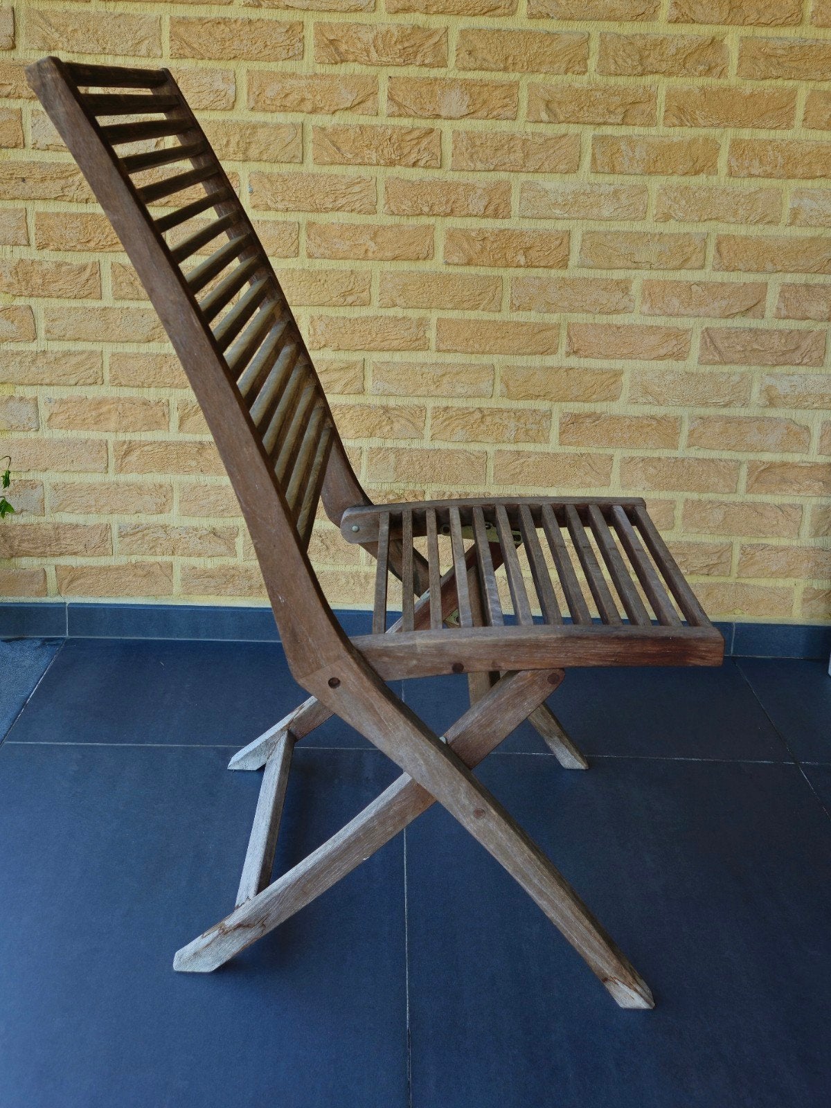 Complete set van 6 houten klapstoelen (Teak) + kussens, Tuin en Terras, Ligbedden, Gebruikt, Hout, Inklapbaar, Ophalen