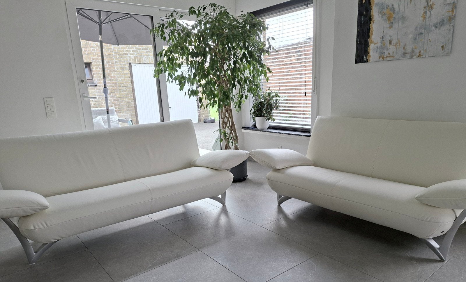 Rolf Benz salon 2-zits + 3-zits leder gerenoveerd, Huis en Inrichting, Ophalen, Zo goed als nieuw, Vierpersoons of meer, Rechte bank