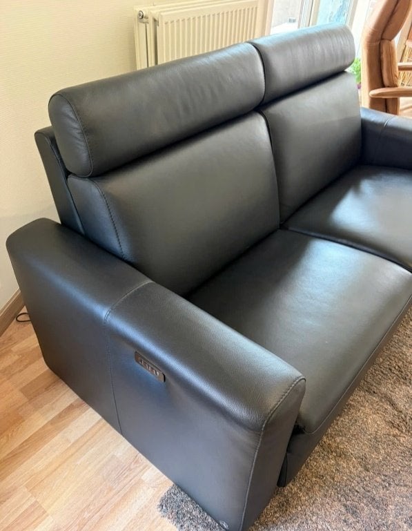 Zetel in leder met 1 elektrische relax - merk Las Salotti, Ophalen, Zie foto's - klassiek modern, 150 tot 200 cm, Driepersoons