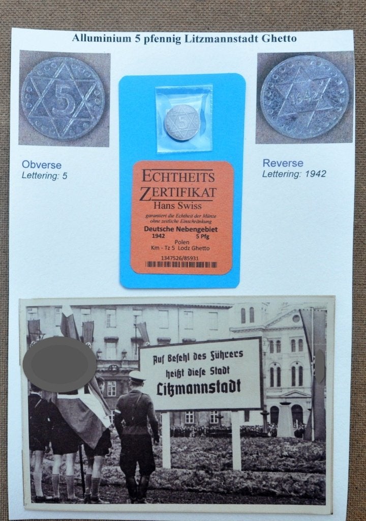AELTESTE DER JUDEN IN LITZMANNSTADT - 5 pfennig munt 1943, Verzamelen, Verzenden, Overige soorten, Embleem of Badge