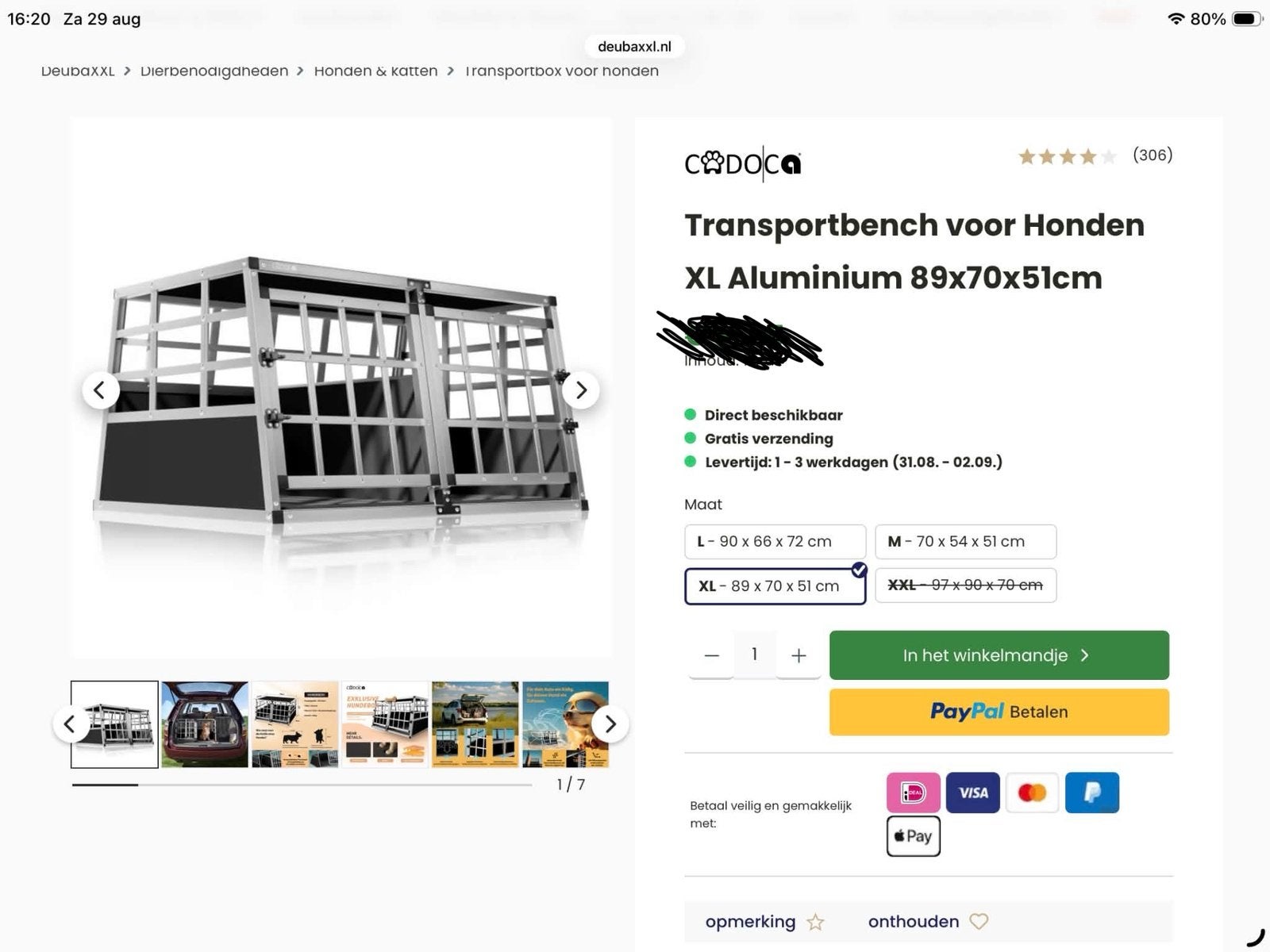 Hondentransport box xxl, Enlèvement, Comme neuf