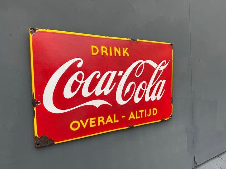 Vintage Coca-Cola Emaille Reclamebord - Overal - Altijd
