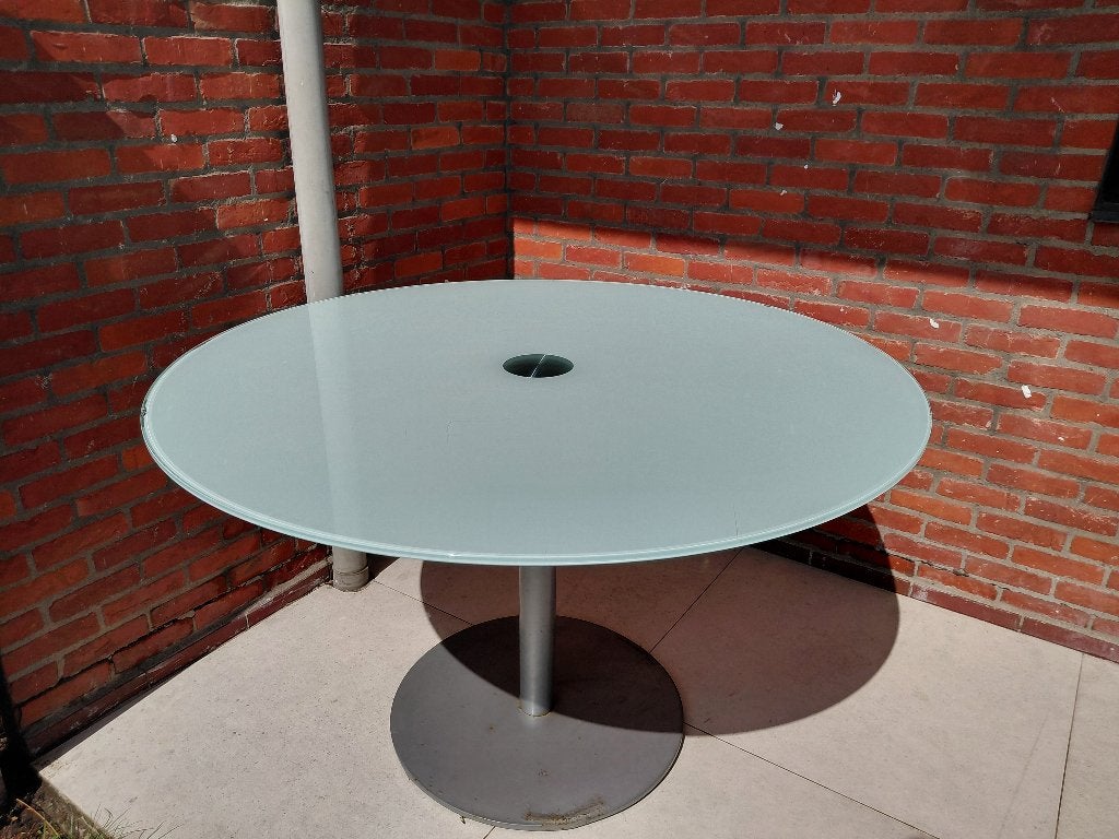 Ronde tafel met glazen blad, Huis en Inrichting, Tafels | Eettafels, Ophalen, Gebruikt, Rond, Glas