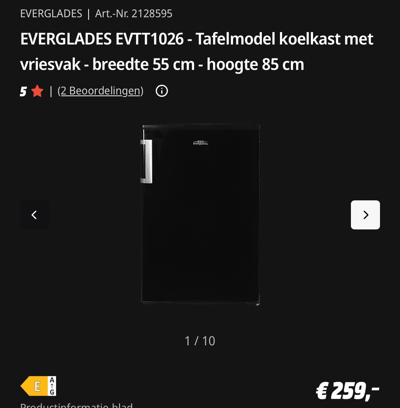 ZGAN Everglades koelkast zwart tafelmodel, Ophalen, Zo goed als nieuw, Met vriesvak