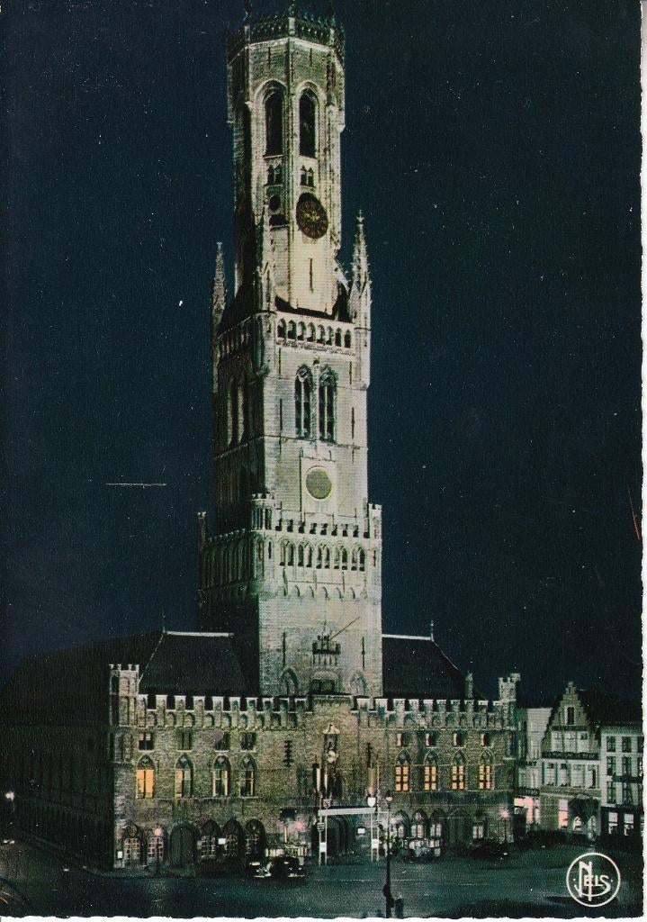 Postkaart - Belfort Brugge verlicht, Verzamelen, Postkaarten | België, Ophalen of Verzenden, 1960 tot 1980, Gelopen, West-Vlaanderen
