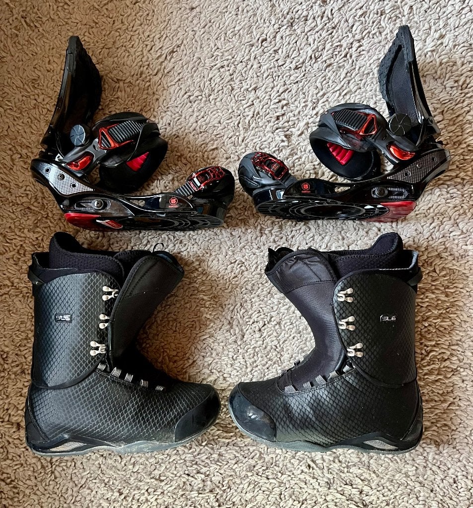 Set laarzen + snowboardfix, Sport en Fitness, Snowboarden, Ophalen, Gebruikt