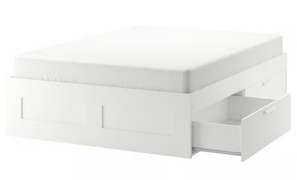 Cadre lit double blanc (4 tiroirs) 160x200cm+sommiers Ikea, Maison & Meubles, Chambre à coucher | Lits, Enlèvement, Utilisé, 200 cm