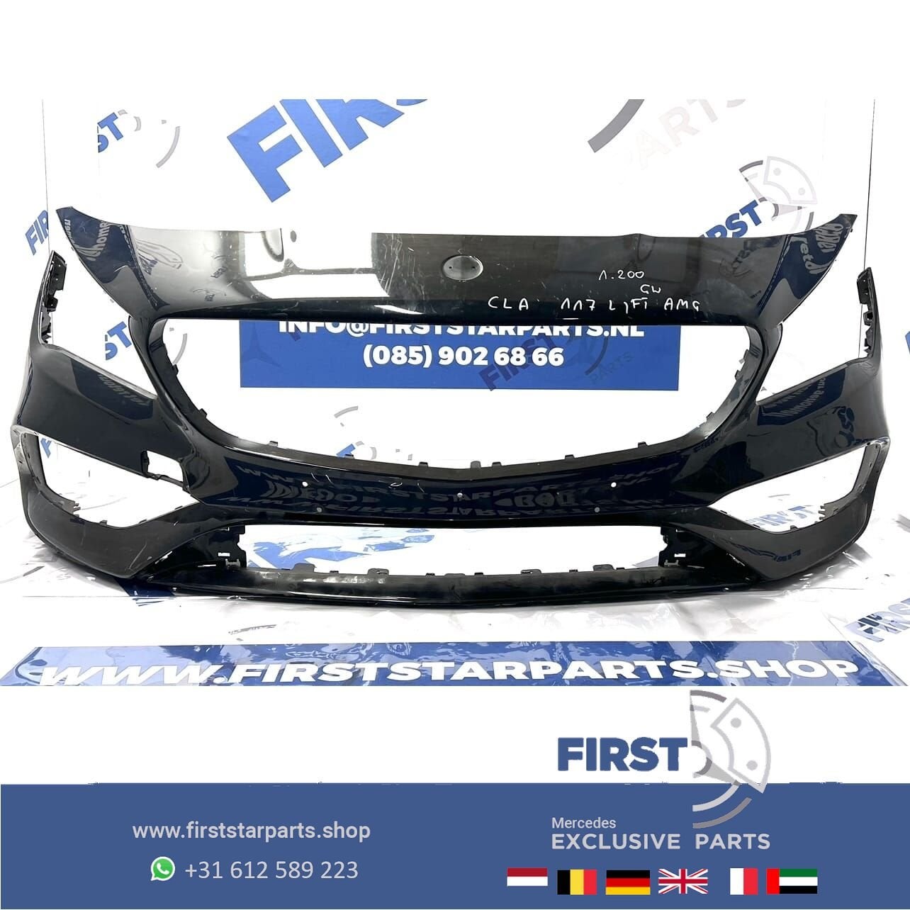 W117 X117 CLA 45 AMG VOORBUMPER ZWART Origineel Mercedes 201, Gebruikt, -, Voor, Ophalen of Verzenden