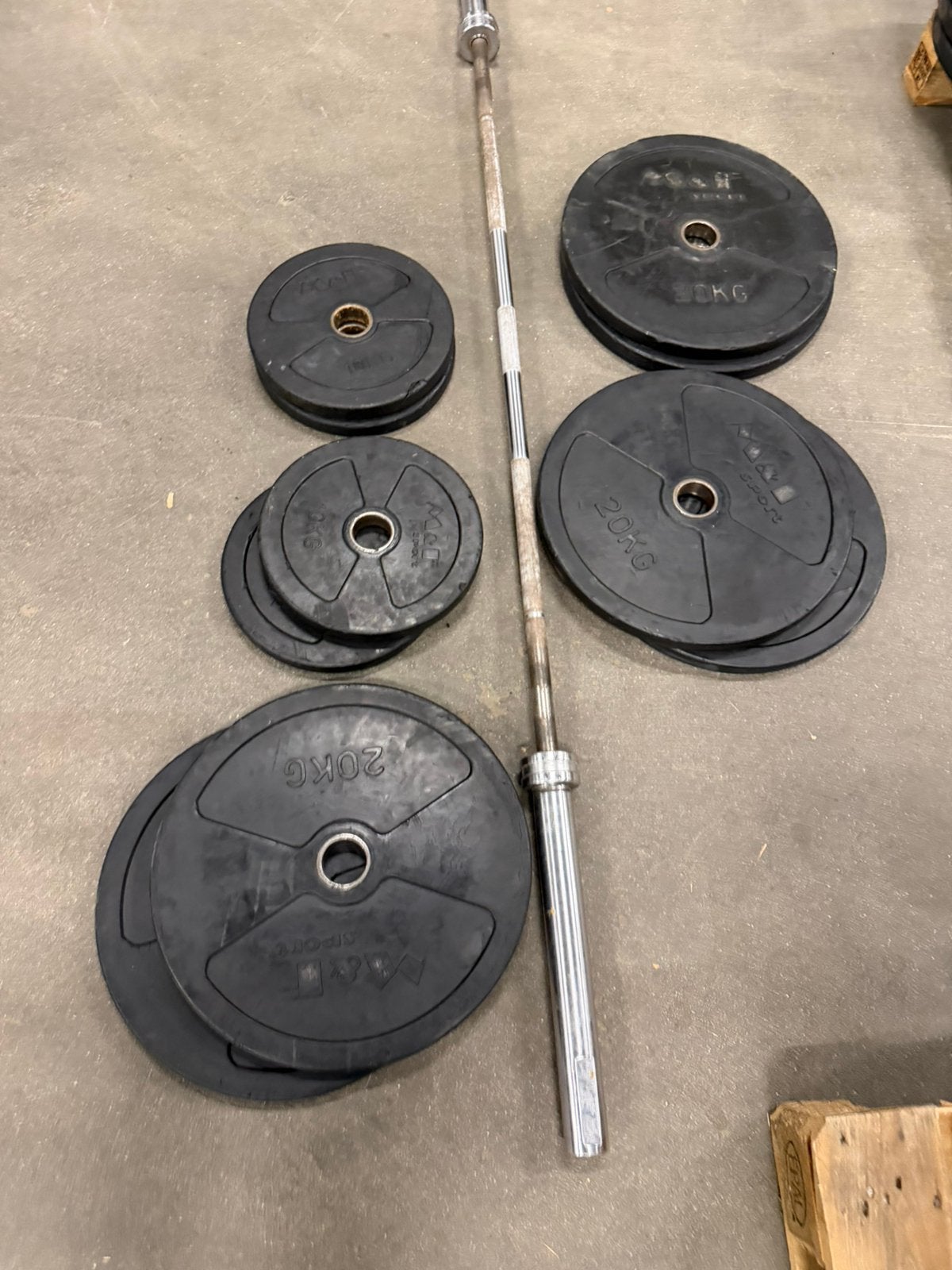 160kg Olympische Gewichten + Olympische Barbell, Ophalen, Gebruikt, Halterschijven
