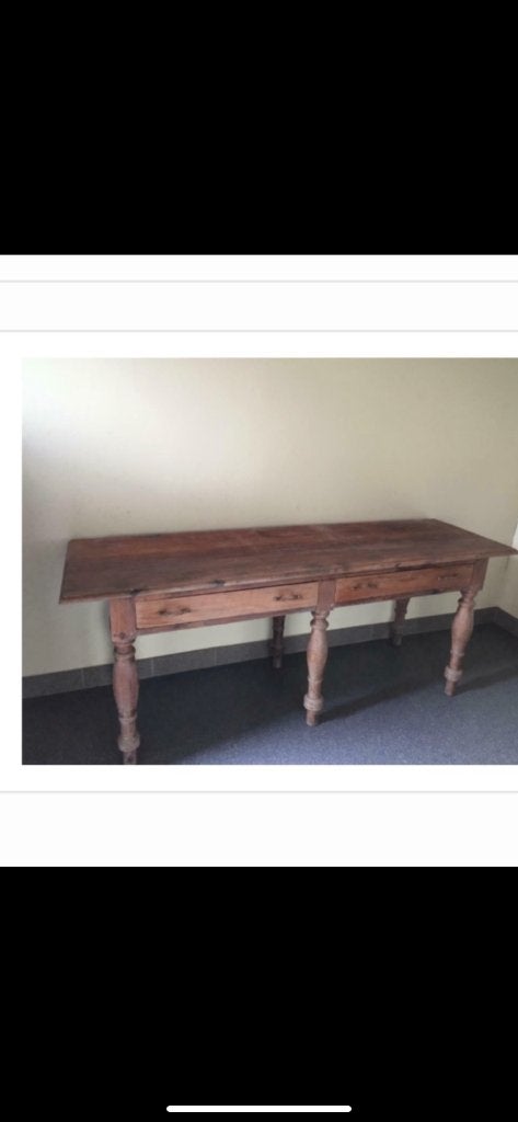 Antieke 19de eeuwse tafel met 6 poten en 2 laden, Antiek en Kunst, Antiek | Meubels | Kasten, Ophalen