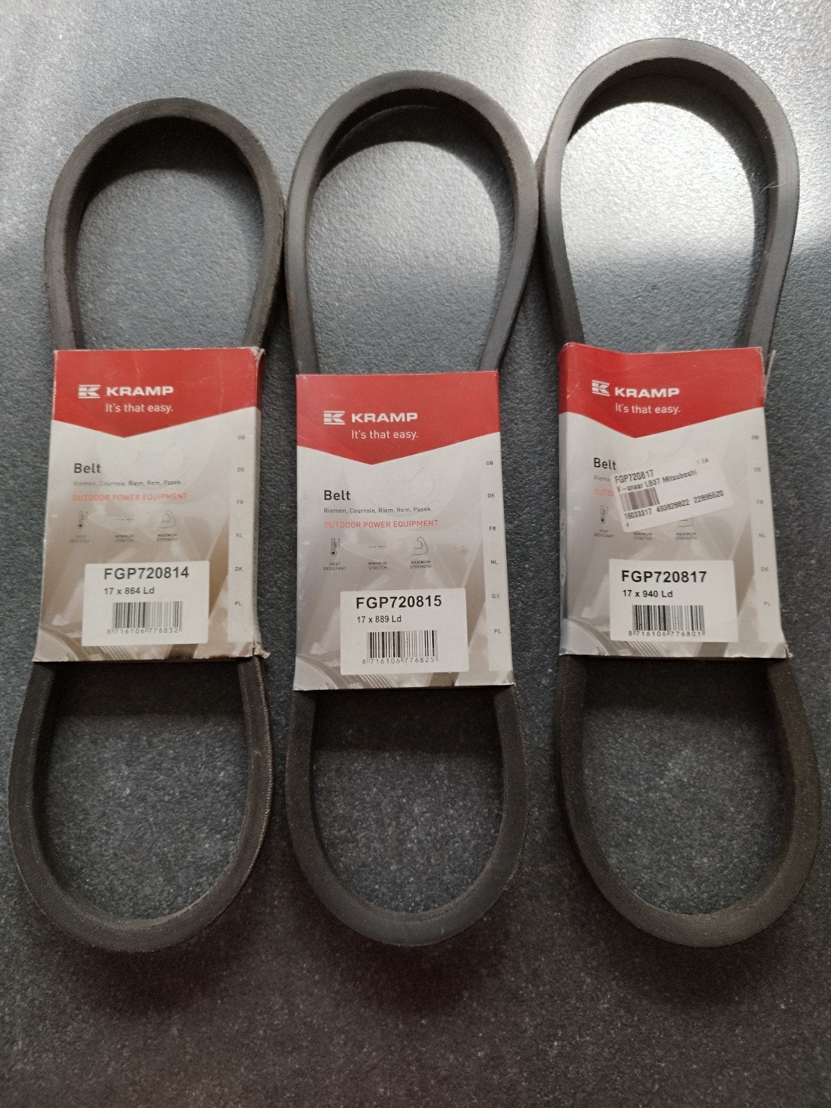 3 nieuwe v riemen.kramp heat resistent.br 17 MM 3 lengtes, Enlèvement, Neuf