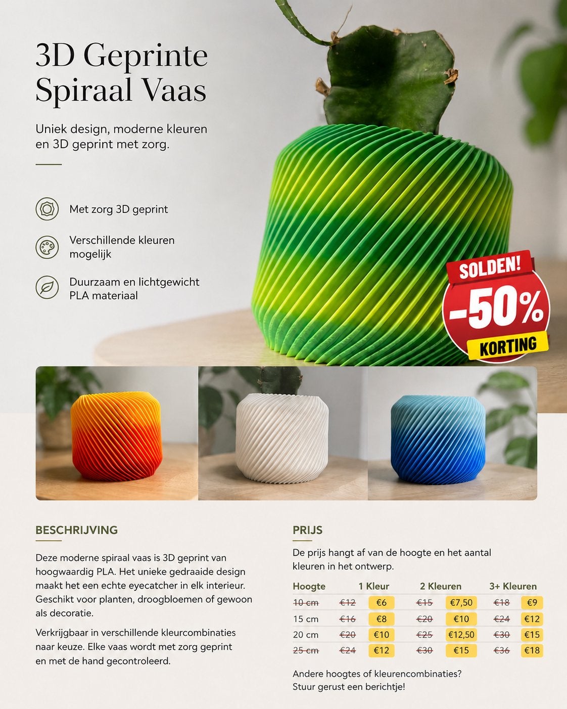 3D Geprinte Spiraal Vaas, Ophalen of Verzenden