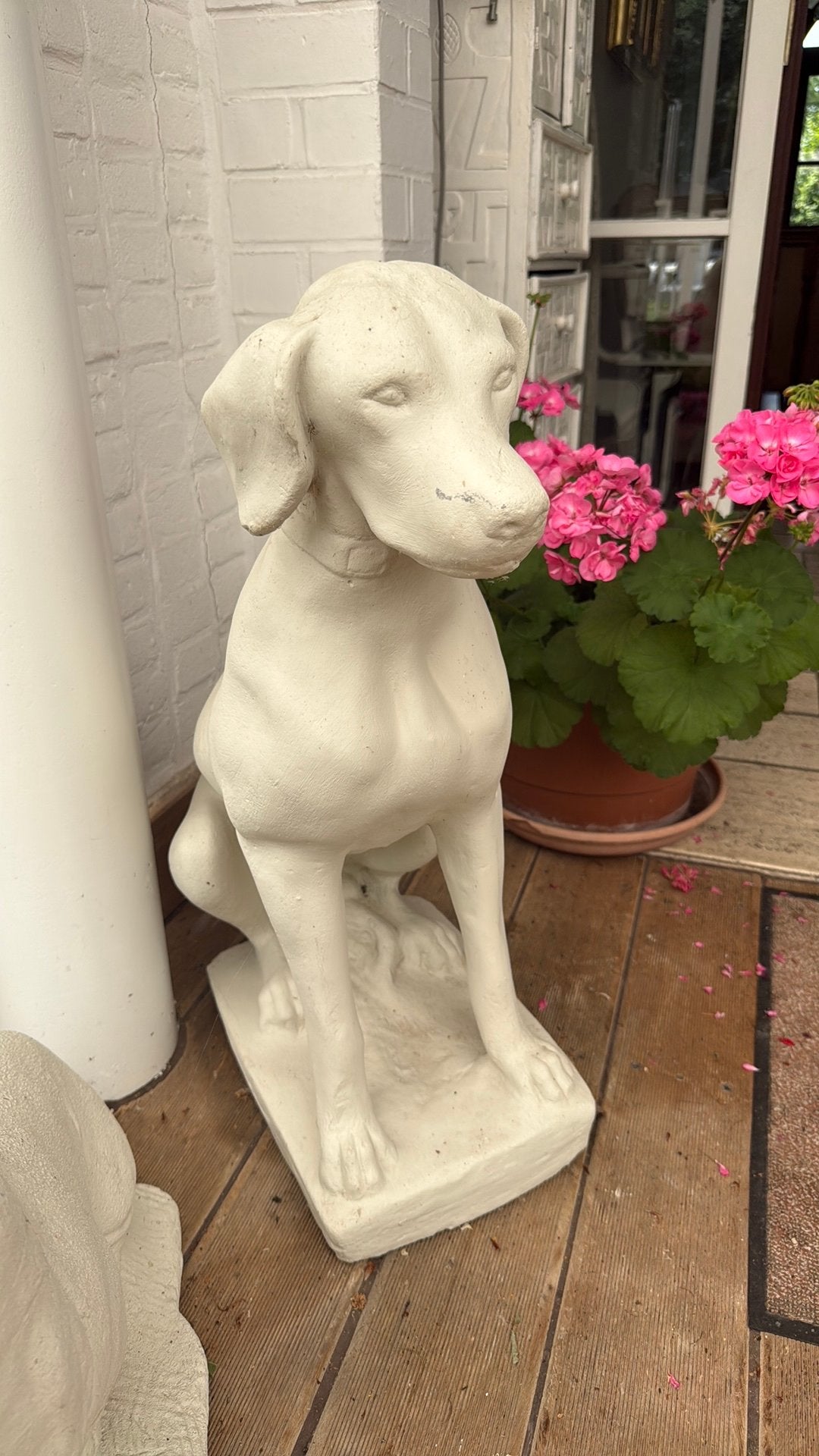 Beeld zittende hond in steen, Ophalen, Zo goed als nieuw