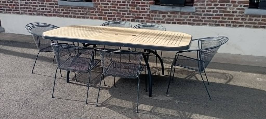 Ensemble table de terrasse + 6 chaises et 6 coussins., Tuin en Terras, Tuinsets en Loungesets, Gebruikt, Loungeset, Overige materialen