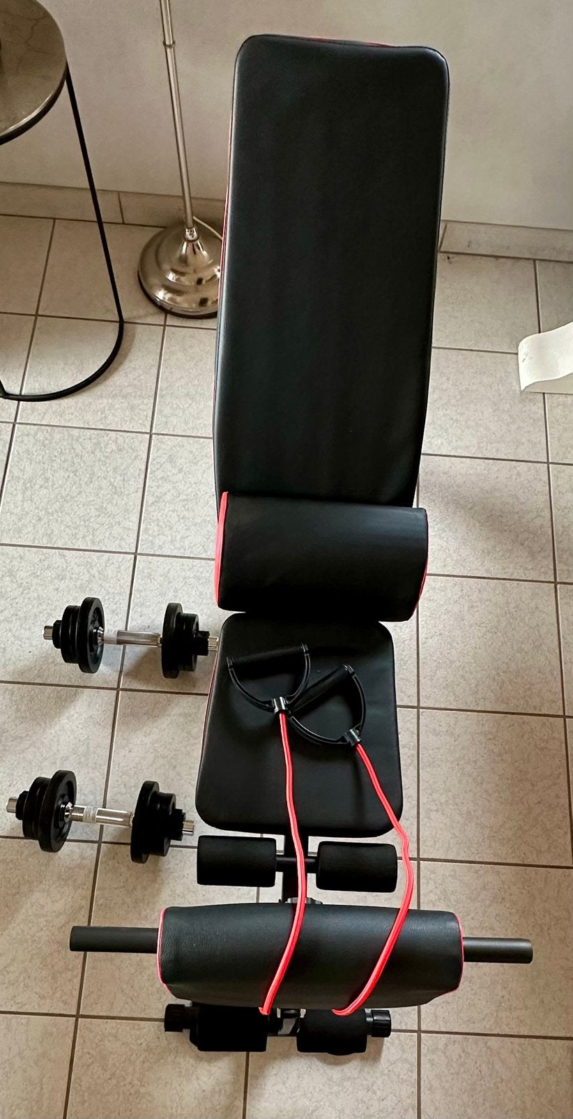 Fitnessbank met dumbbells en weerstandsbanden, Ophalen, Zo goed als nieuw, Benen, Fitnessbank