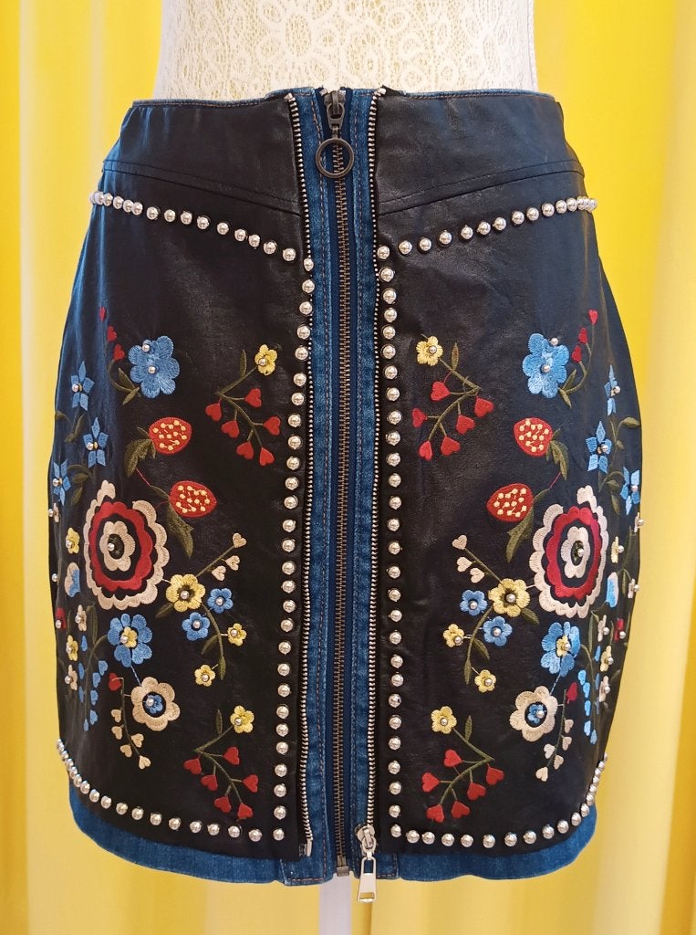 Jupe en jean unique en un seul exemplaire. coton. Taille M-L, Enlèvement ou Envoi, Au-dessus du genou, Comme neuf, Bleu