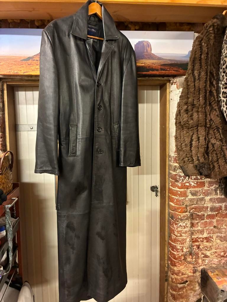 Lederen jas lang model gothic, Kleding | Heren, Ophalen of Verzenden, Maat 52/54 (L)