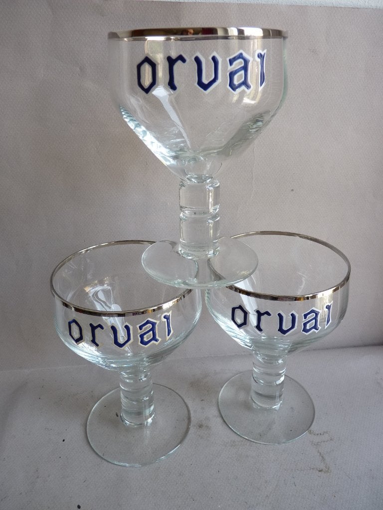 3 geëmailleerde glazen van Orval dit Orvai, Verzamelen, Biermerken, Ophalen of Verzenden, Gebruikt, Glas of Glazen