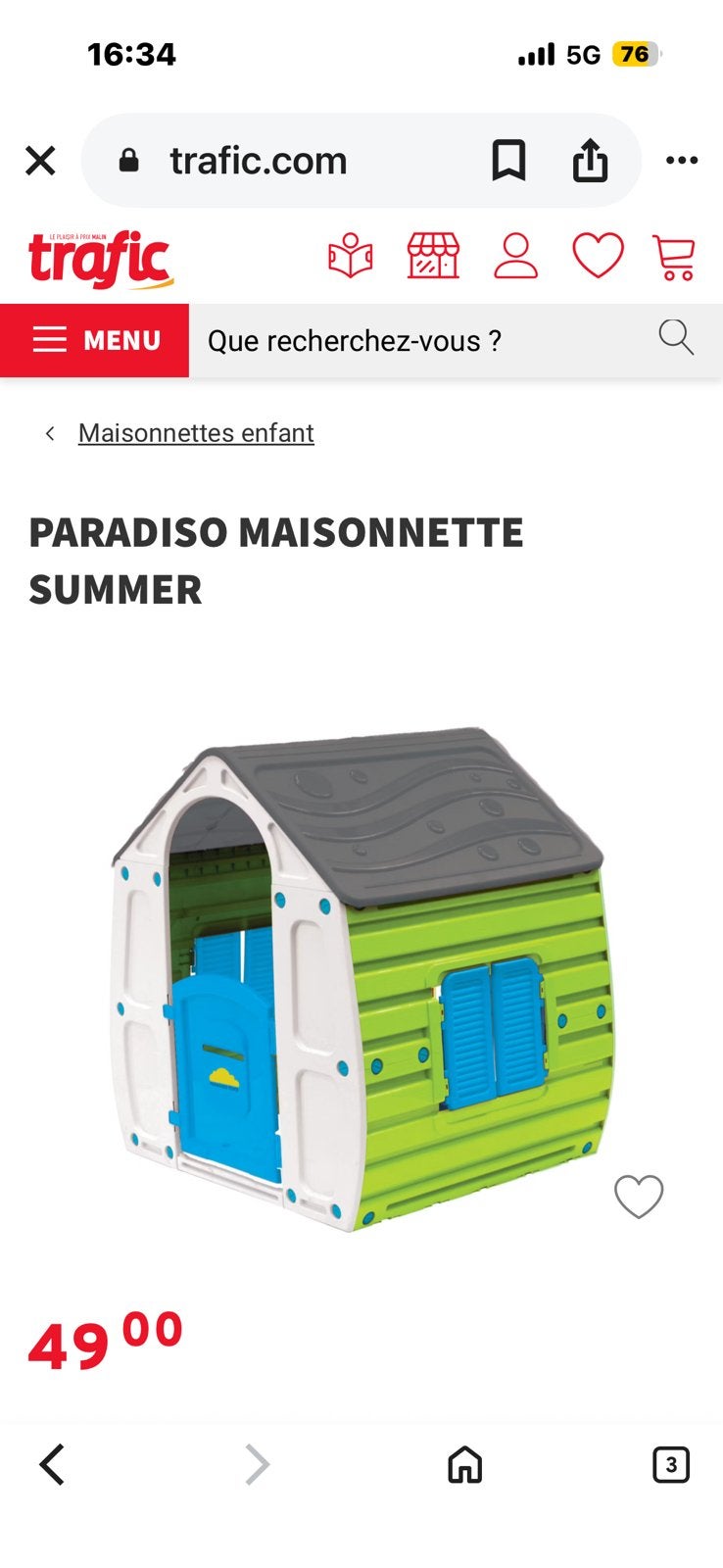 Maisonette jardin enfants, Enlèvement, Comme neuf