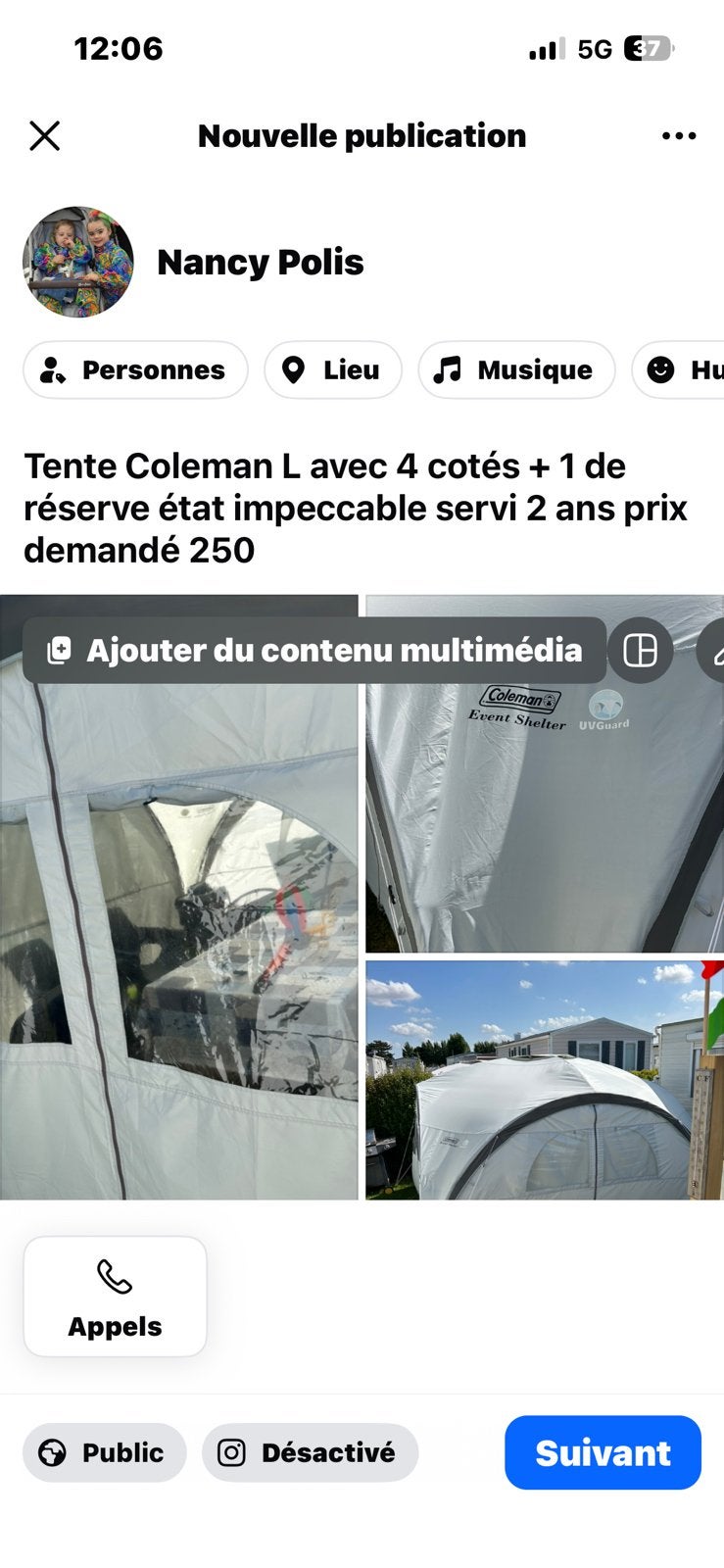 Tente Coleman et bac de rangement, Caravanes & Camping, Enlèvement, Comme neuf