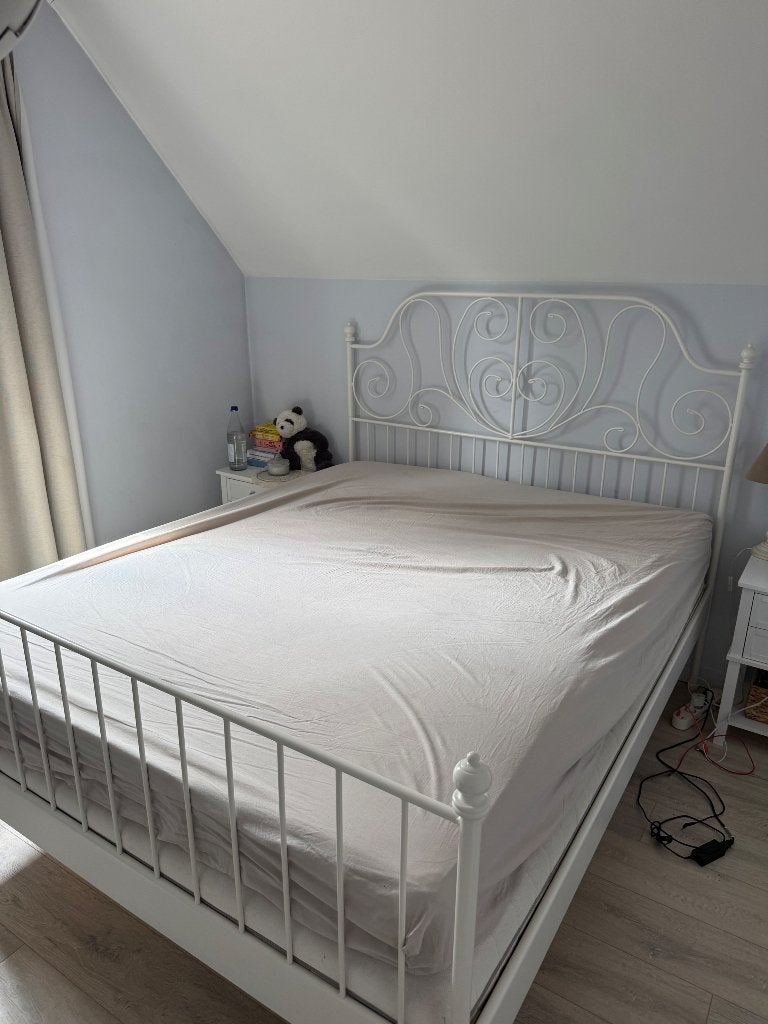 Dubbel bed klassiek met lattenbodem, Ophalen, Gebruikt, Klassiek, Tweepersoons