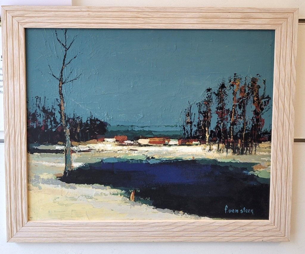 Frans VAN STEEN, blauwe winter, Paneel, Ophalen of Verzenden, Gesigneerd, Landschap