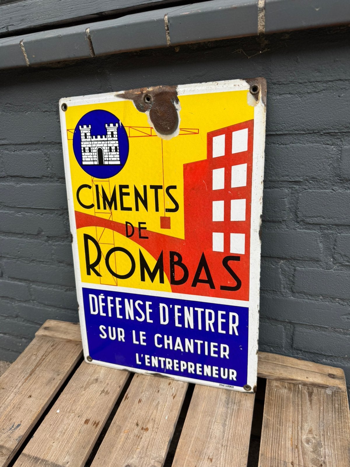 Rombas oud emaille reclamebord, Reclamebord, Gebruikt, ., Ophalen of Verzenden