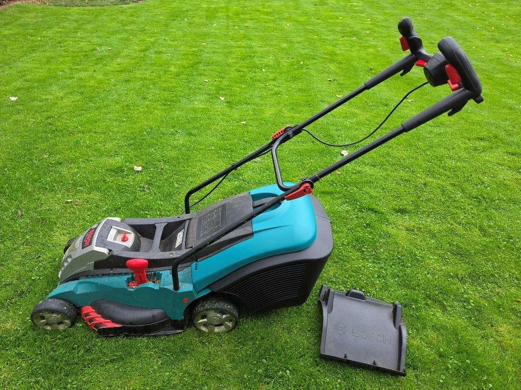 Bosch Rotak 43 accu grasmaaier, Tuin en Terras, Ophalen, Cirkelmaaier, Gebruikt, Accu-grasmaaier