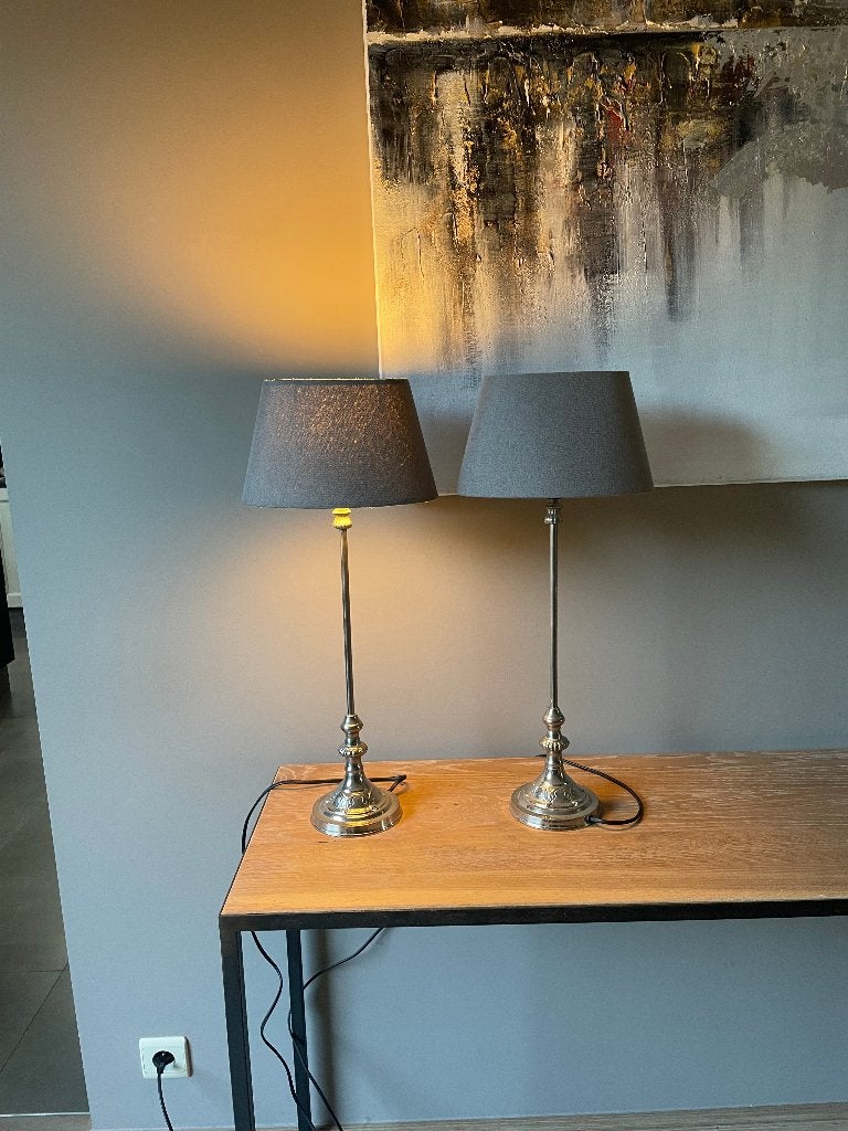 Set van 2 tafellampen, Huis en Inrichting, Lampen | Tafellampen, Ophalen, Metaal, Handgemaakt, Grijs