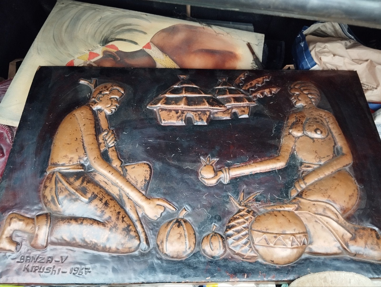 Plaque en cuivre art africain, Verzamelen, Posters, Ophalen of Verzenden