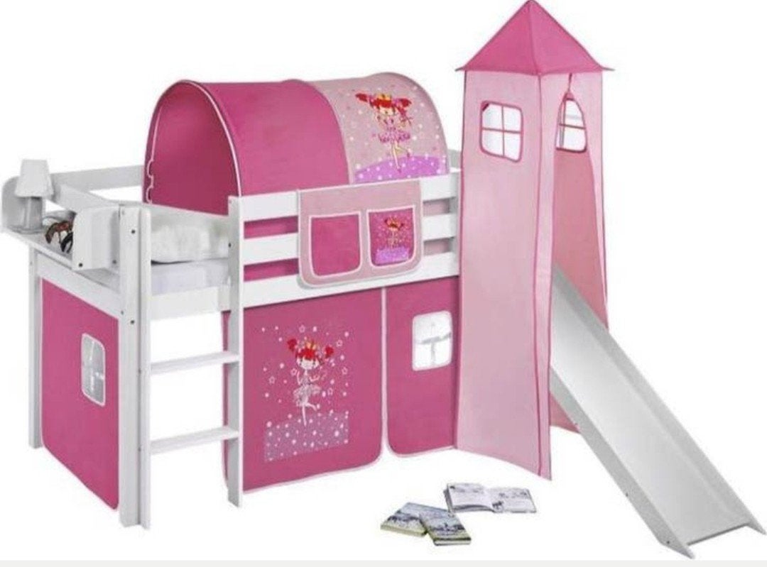 Hoogslaper (half) roze+wit, incl lattenbodem, Ophalen, 85 tot 100 cm, Zo goed als nieuw, Hoogslaper of Stapelbed