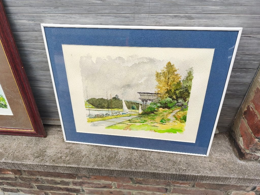 Aquarelle canal a ronquiere signe Paul perveux, Antiquités & Art, Enlèvement ou Envoi
