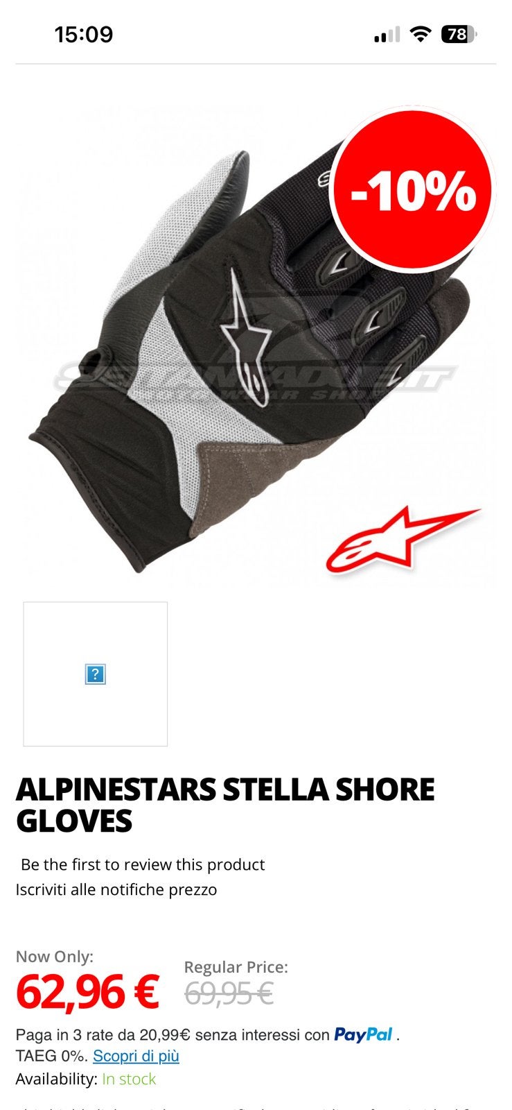 Gants de moto ALPINESTARS, Motos, Enlèvement